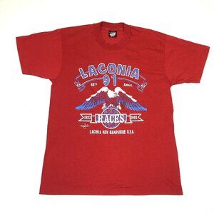 Vintage Laconia Motorcycle Races  1991 68th Annual Red T Shirt  Large USA Made